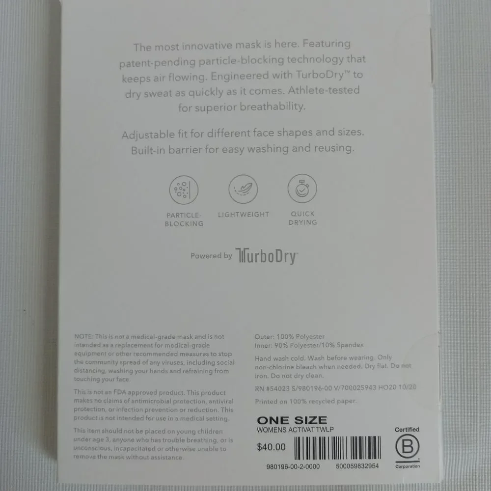 Athleta Pack of 2 Purple & Blue Gray Lightweight Particle Blocking Activate Mask